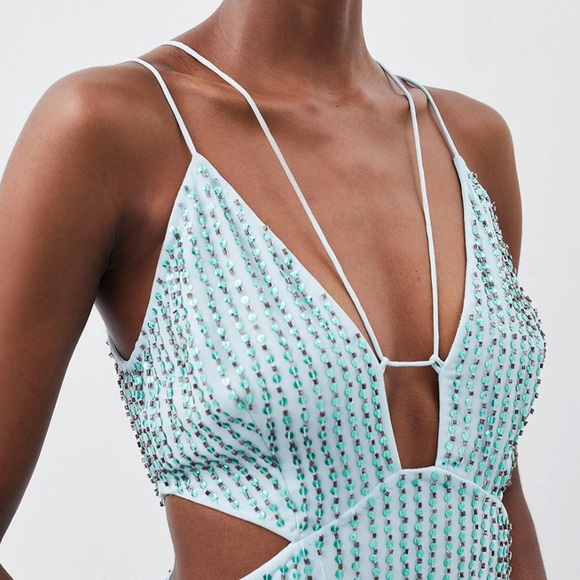 Crystal Applique Deep V Woven Maxi Dress - Picture 2 of 4